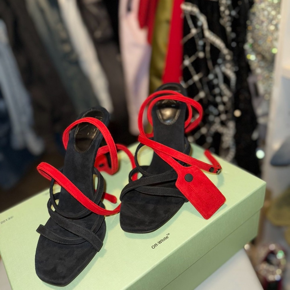 Off-White Women's Black and Red Strappy Heels